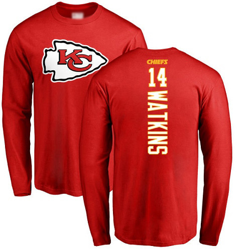 Men Kansas City Chiefs #14 Watkins Sammy Red Backer Long Sleeve T-Shirt
